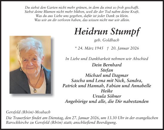 Traueranzeige von Heidrun Stumpf von FZ