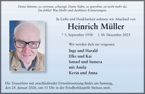 Traueranzeige von Heinrich Müller von FZ
