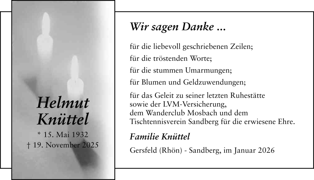  Traueranzeige für Helmut Knüttel vom 10.01.2026 aus FZ