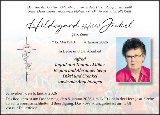 Traueranzeige von Hildegard Jöckel von FZ