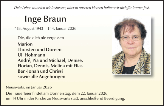 Traueranzeige von Inge Braun von FZ