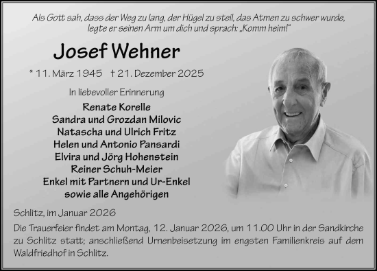 Traueranzeige von Josef Wehner von FZ