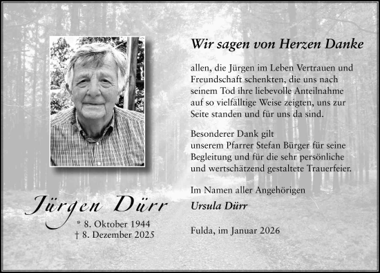 Traueranzeige von Jürgen Dürr von FZ