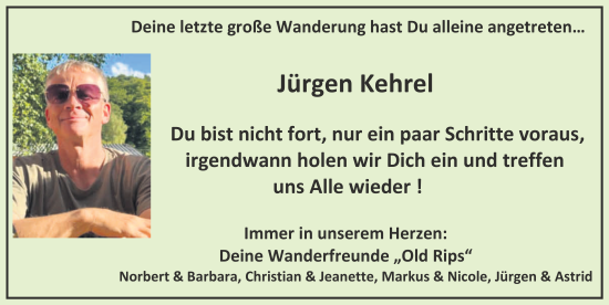 Traueranzeige von Jürgen Kehrel von FZ