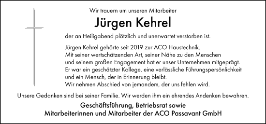 Traueranzeige von Jürgen Kehrel von FZ