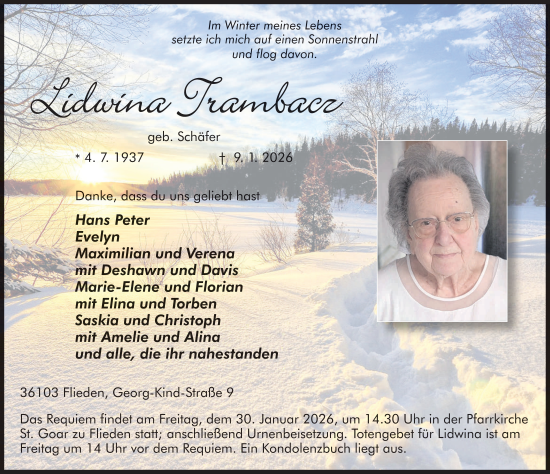 Traueranzeige von Lidwina Trambacz von FZ