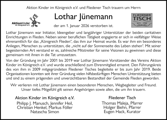 Traueranzeige von Lothar Jünemann von FZ