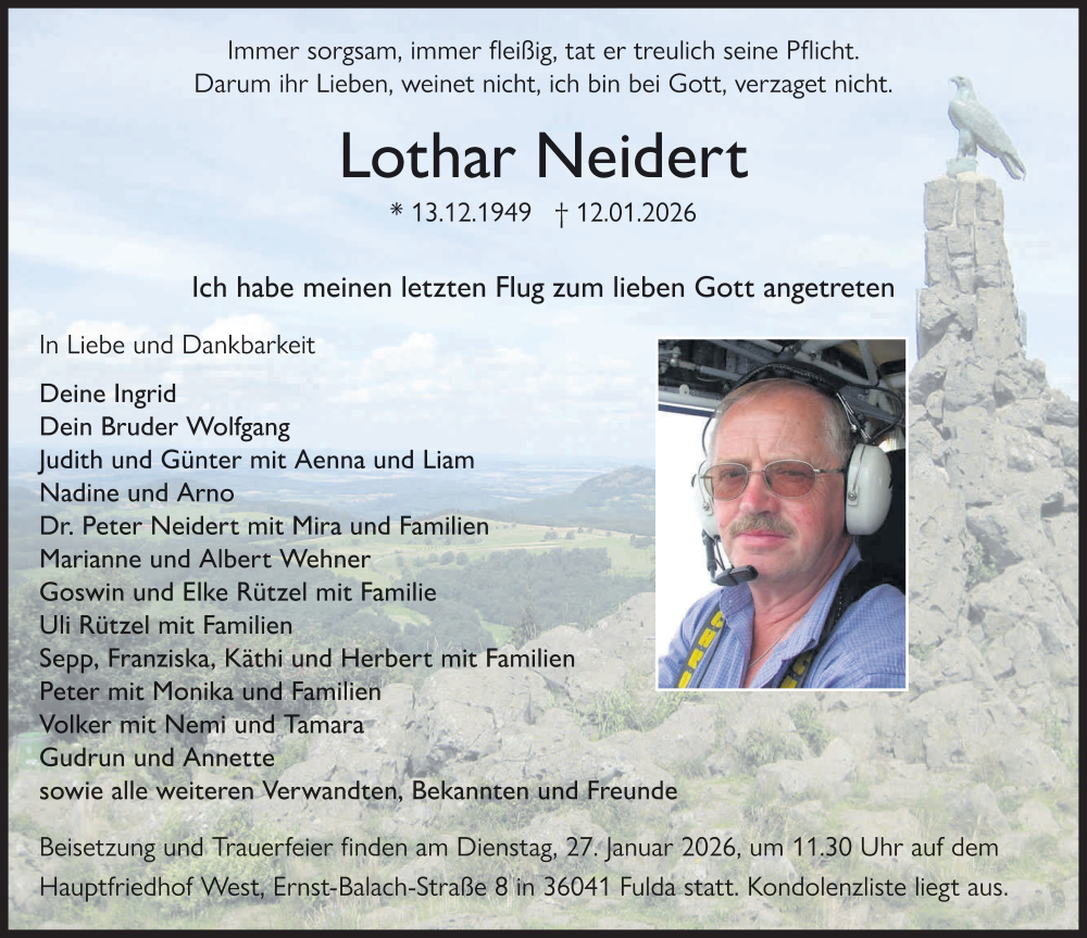  Traueranzeige für Lothar Neidert vom 24.01.2026 aus FZ