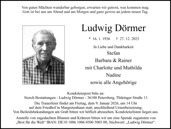 Traueranzeige von Ludwig Dörmer von FZ