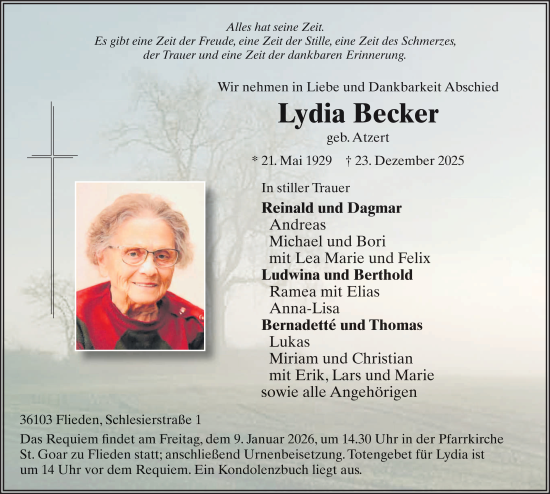 Traueranzeige von Lydia Becker von FZ