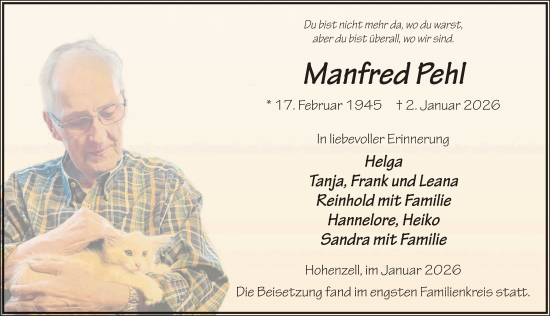 Traueranzeige von Manfred Pehl von FZ