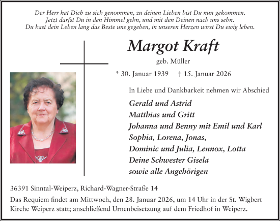 Traueranzeige von Margot Kraft von FZ