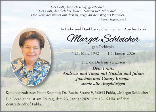 Traueranzeige von Margot Schleicher von FZ