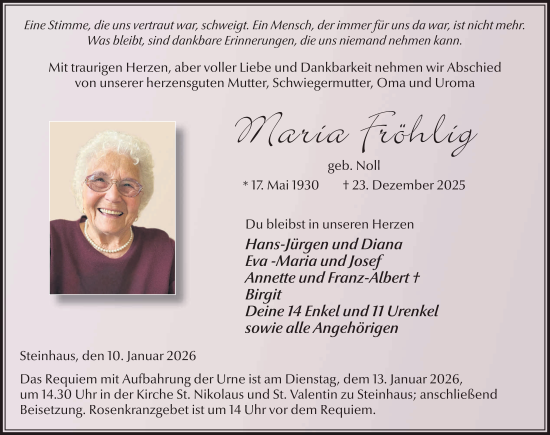 Traueranzeige von Maria Fröhlich von FZ