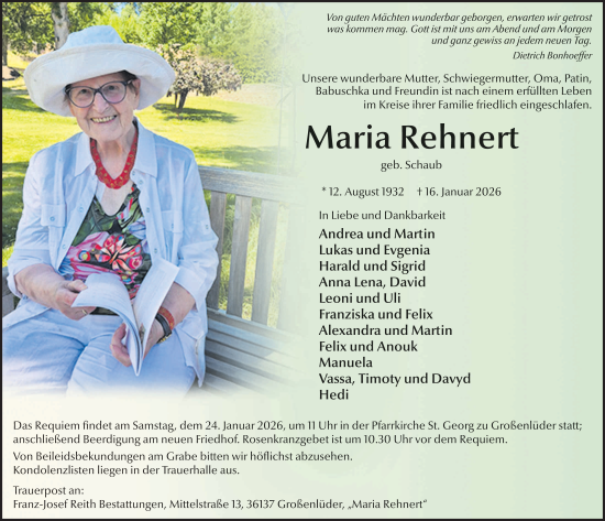 Traueranzeige von Maria Rehnert von FZ