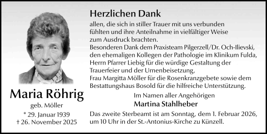 Traueranzeige von Maria Röhrig von FZ