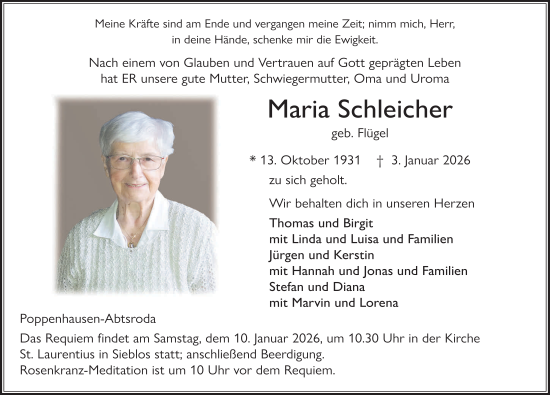 Traueranzeige von Maria Schleicher von FZ