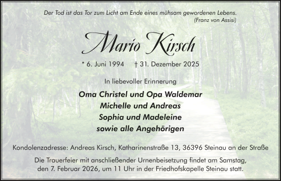 Traueranzeige von Mario Kirsch von FZ