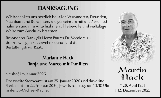 Traueranzeige von Martin Hack von FZ