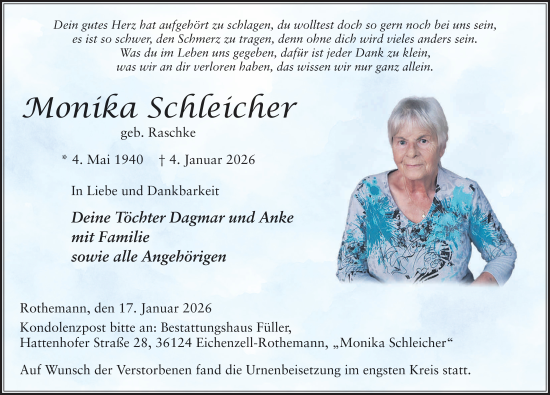 Traueranzeige von Monika Schleicher von FZ