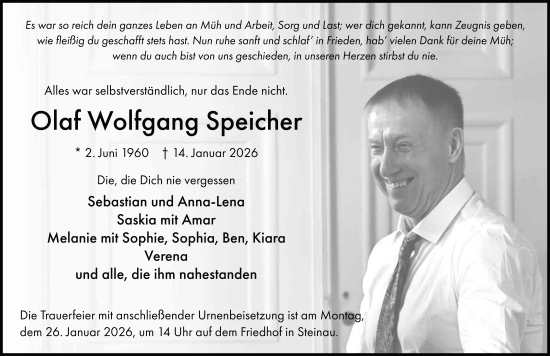 Traueranzeige von Olaf Wolfgang Speicher von FZ