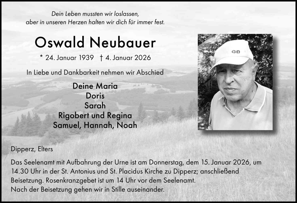  Traueranzeige für Oswald Neubauer vom 12.01.2026 aus FZ