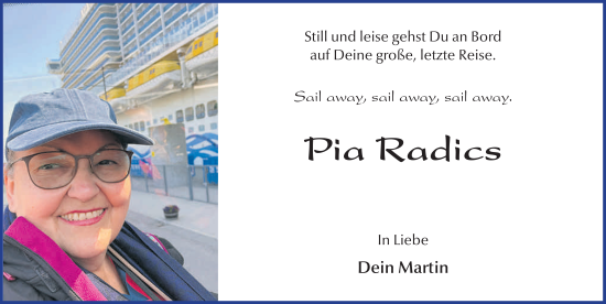Traueranzeige von Pia Radics von FZ
