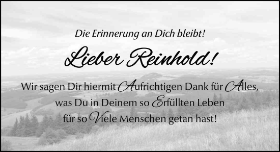 Traueranzeige von Reinhold  von FZ