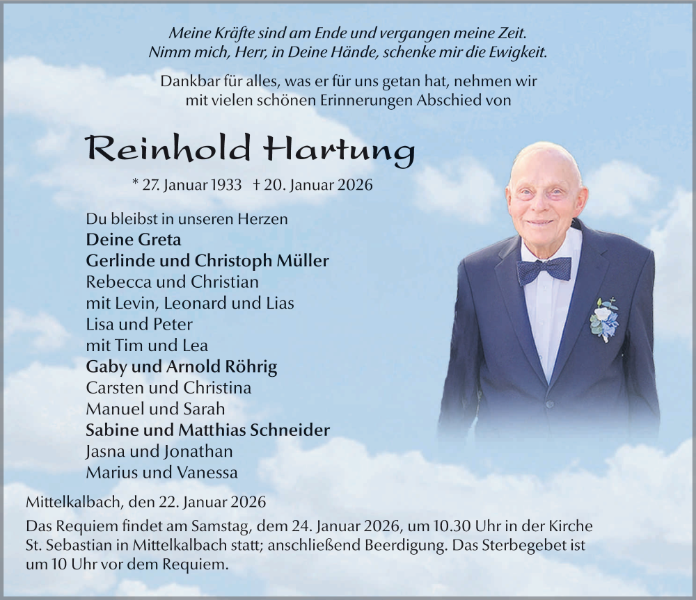  Traueranzeige für Reinhold Hartung vom 22.01.2026 aus FZ