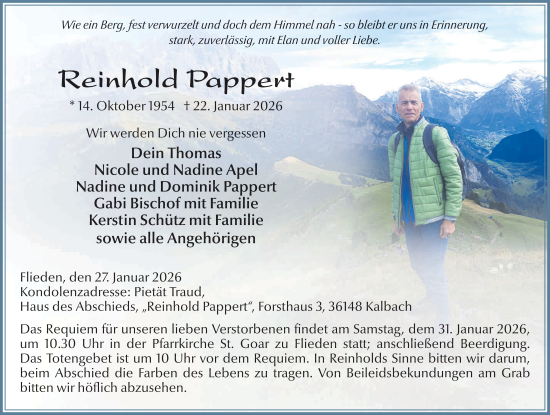 Traueranzeige von Reinhold Pappert von FZ