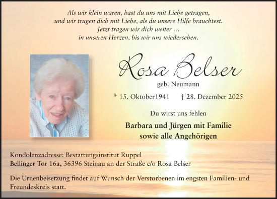 Traueranzeige von Rosa Belser von FZ