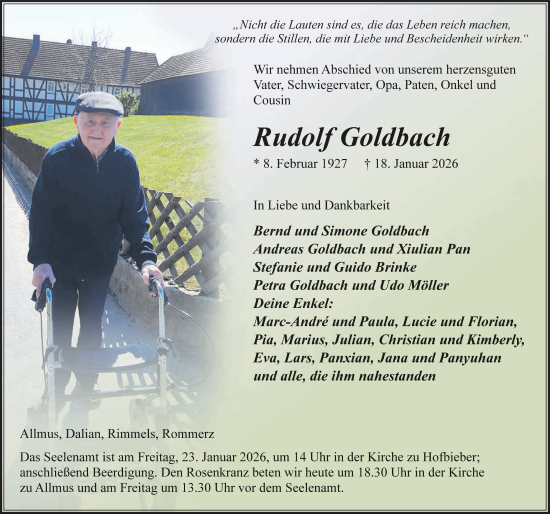 Traueranzeige von Rudolf Goldbach von FZ