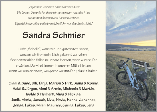 Traueranzeige von Sandra Schmier von FZ