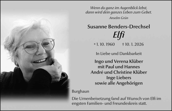 Traueranzeige von Susanne Benders-Drechsel von FZ