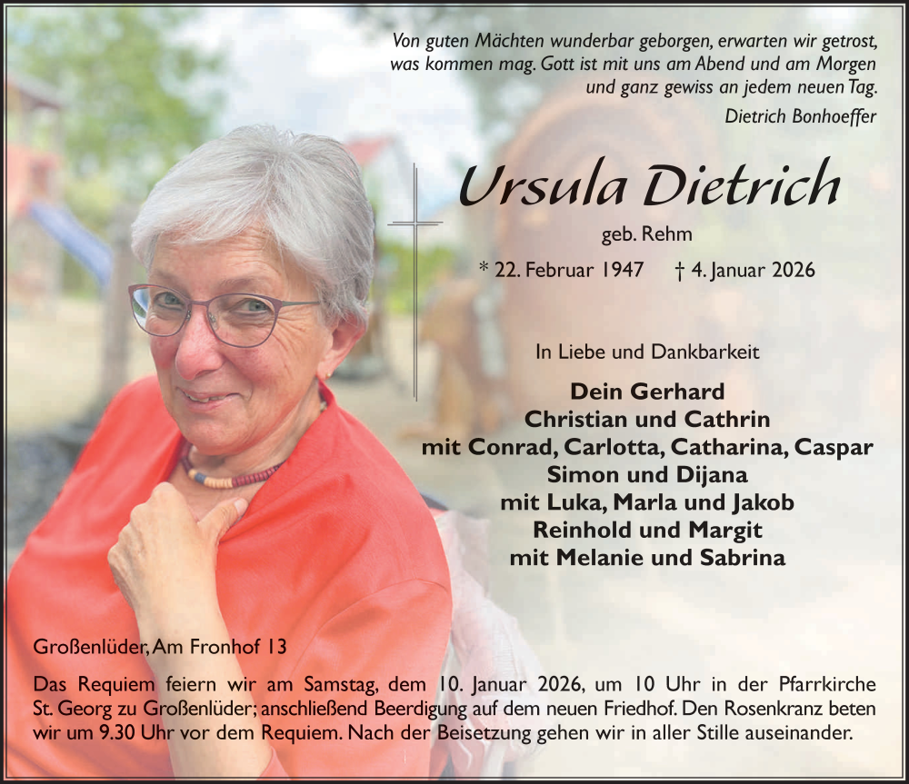  Traueranzeige für Ursula Dietrich vom 07.01.2026 aus FZ