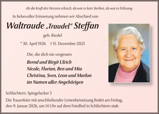 Traueranzeige von Waltraude Steffan von FZ