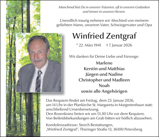 Traueranzeige von Winfried Zentgraf von FZ